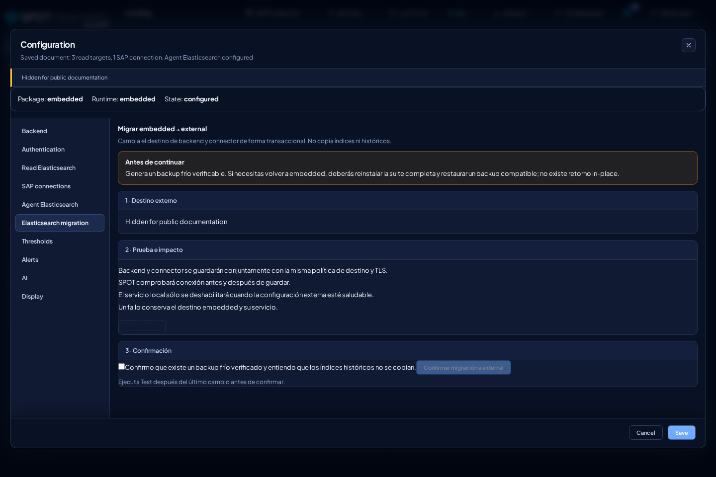 Asistente de migración embedded a external
