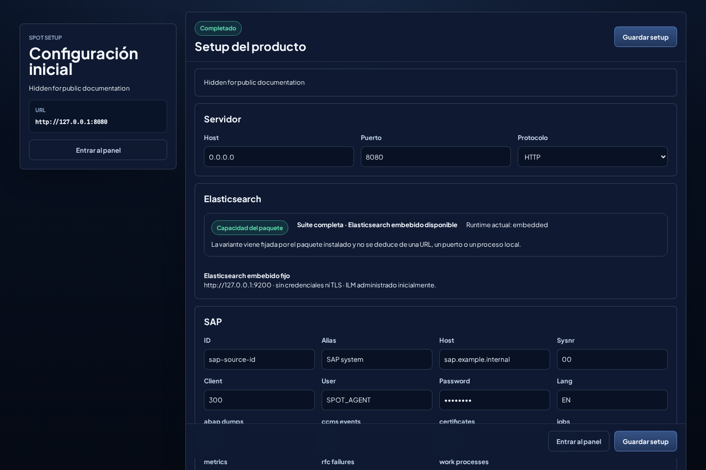 Setup package-aware con Elasticsearch embedded fijo