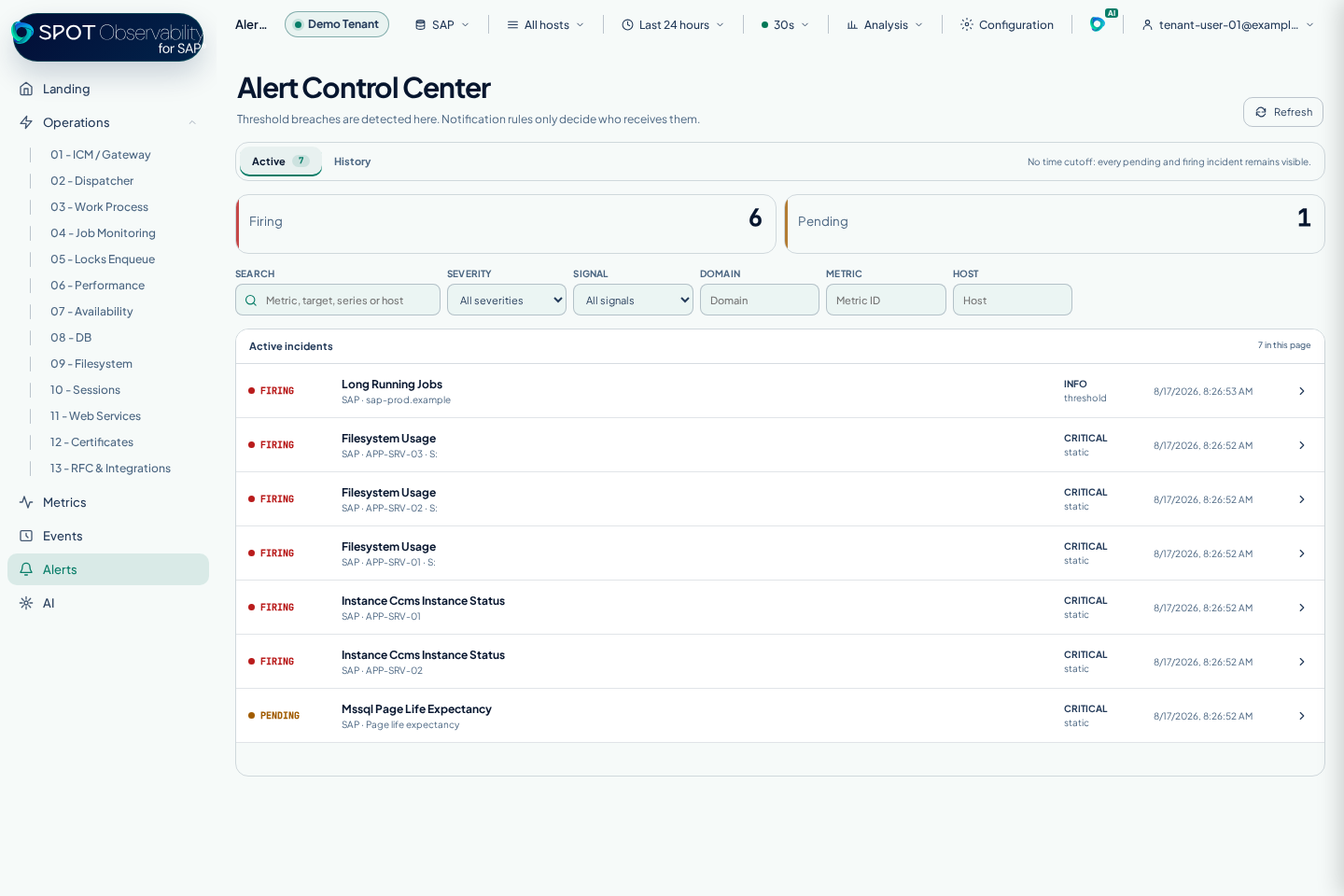 Alert Control Center in light theme