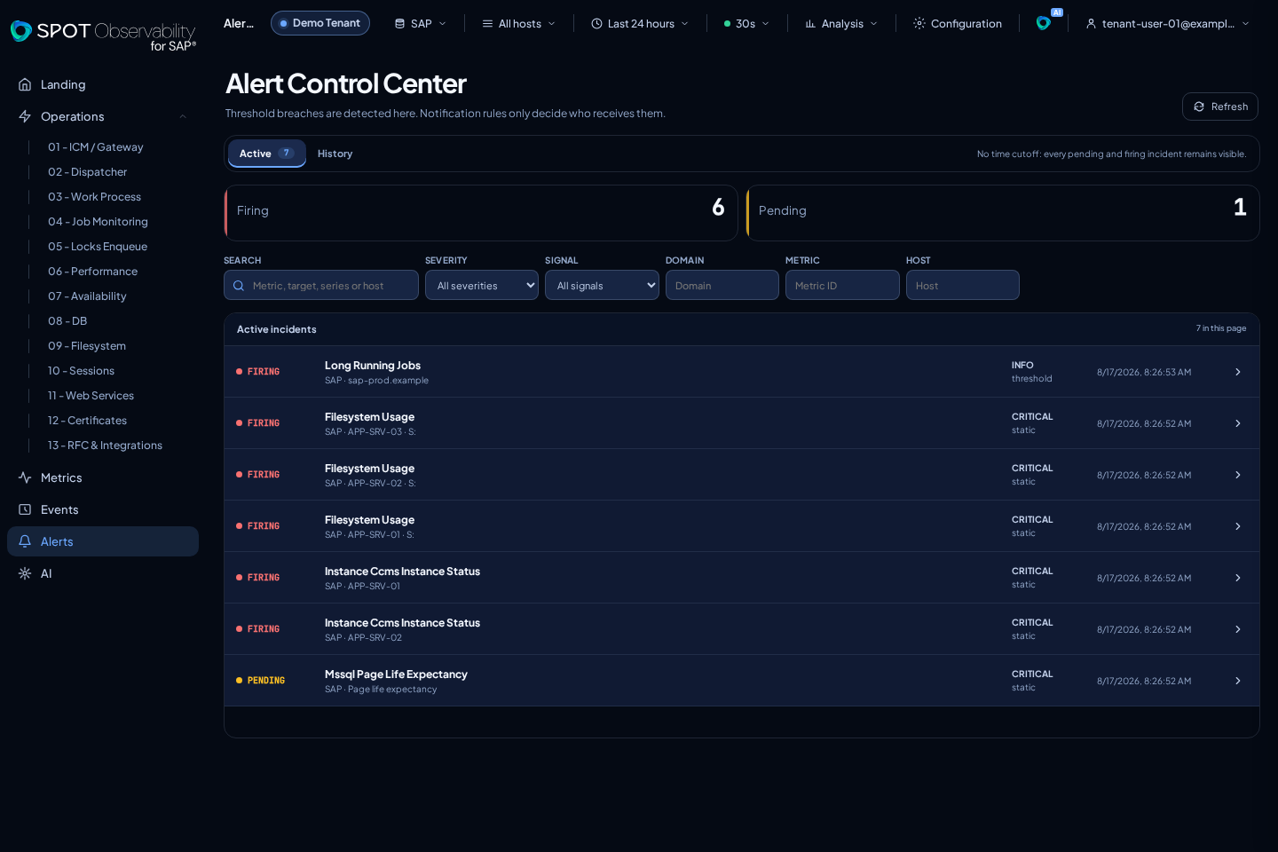 Alert Control Center in dark theme