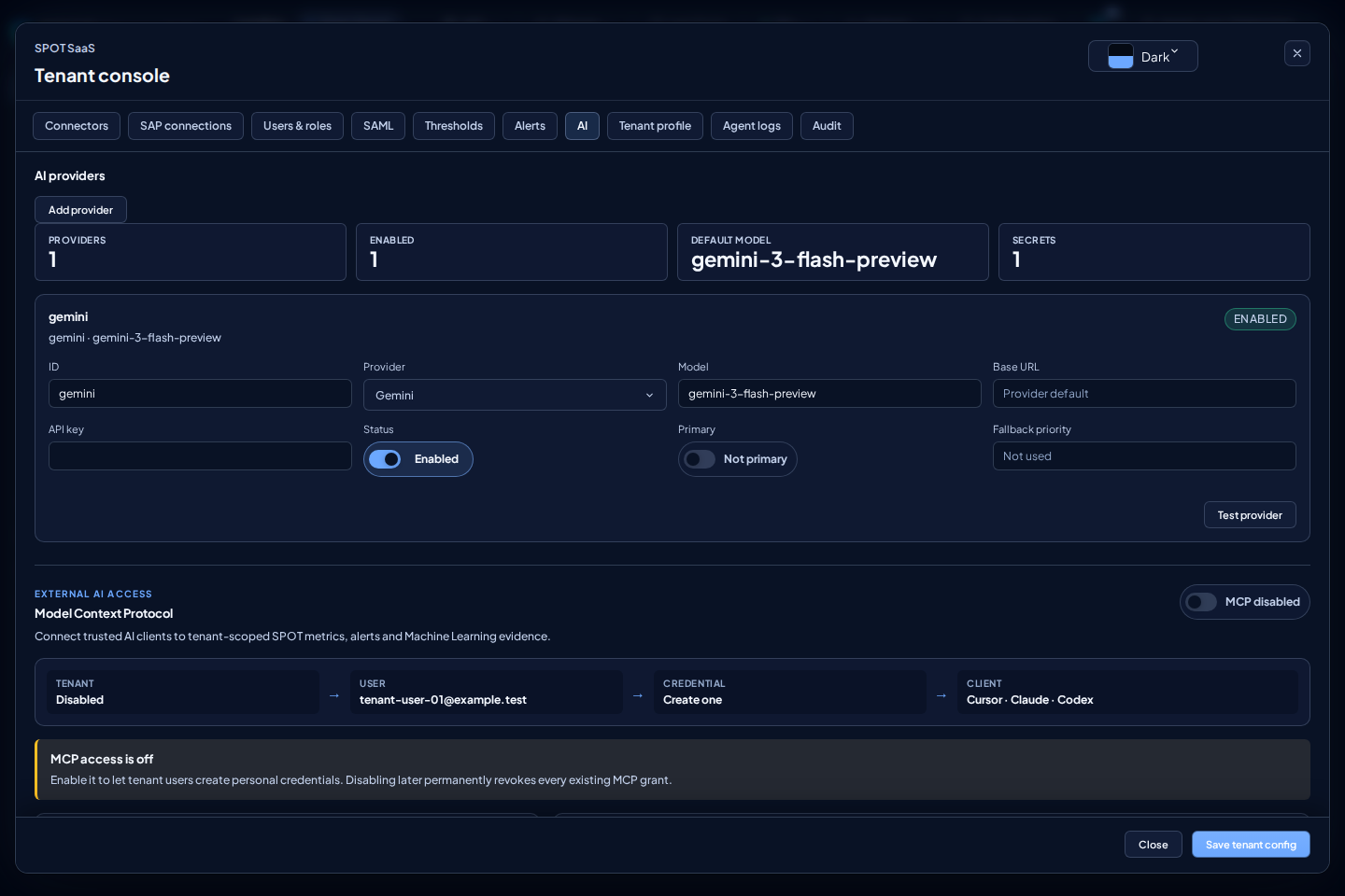 AI providers in Tenant console