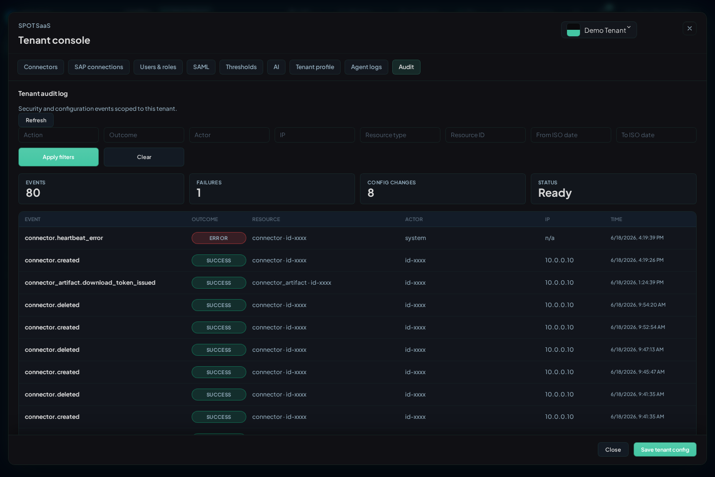 Audit in Tenant console