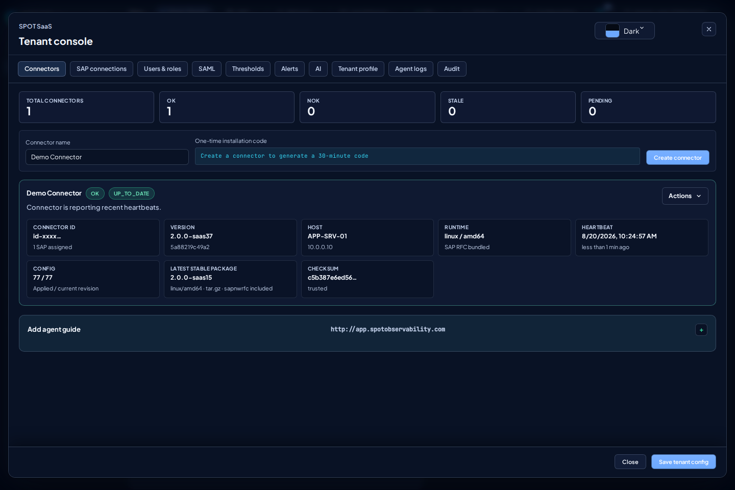 Connectors en Tenant console