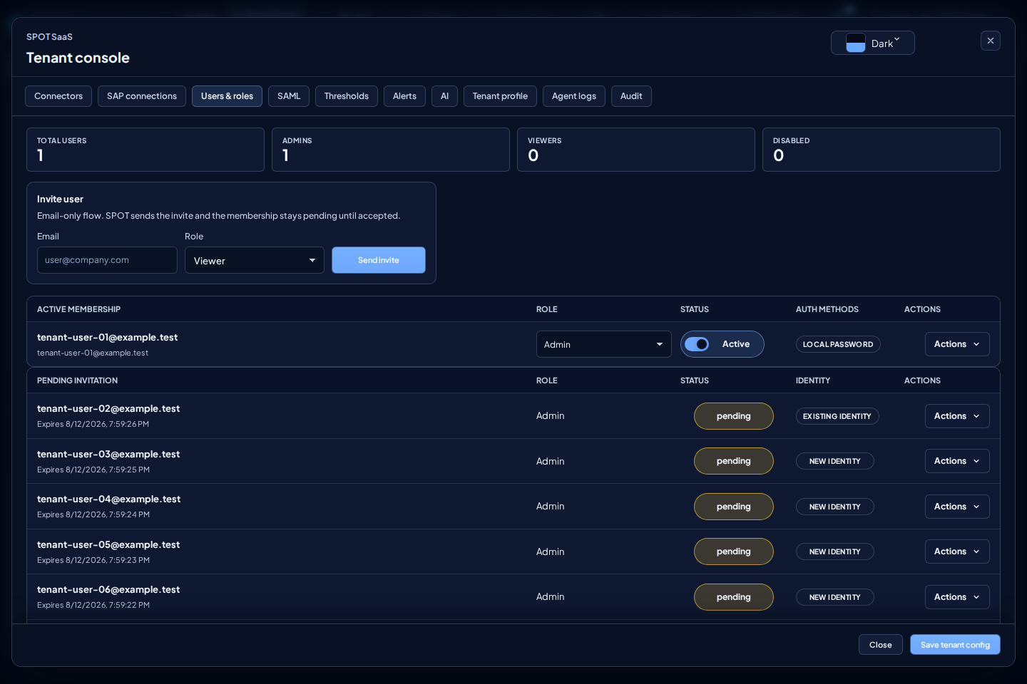 Users and roles in Tenant console