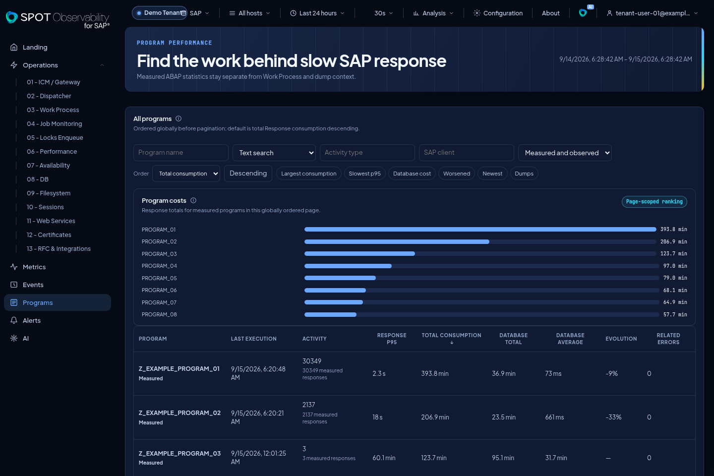Catálogo de Programs con nombres SAP anonimizados
